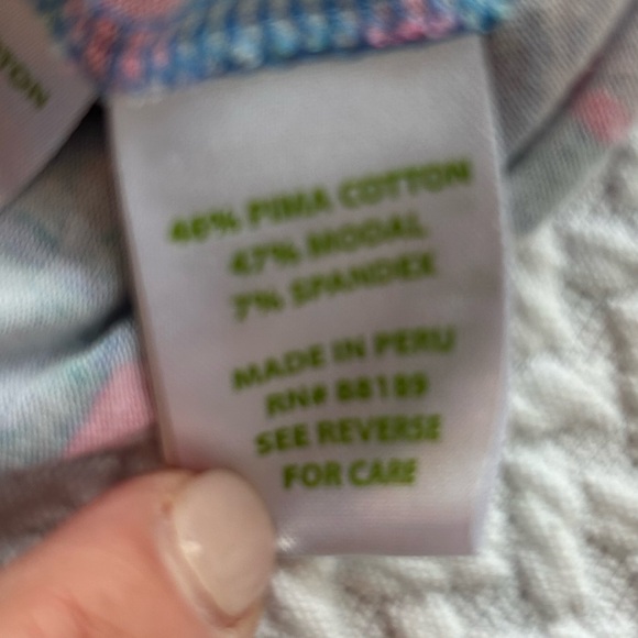 Lilly Pulitzer Women Small Blouse Tie at Bottom Pink Blue White 3/4” Sleeves - Picture 6 of 9